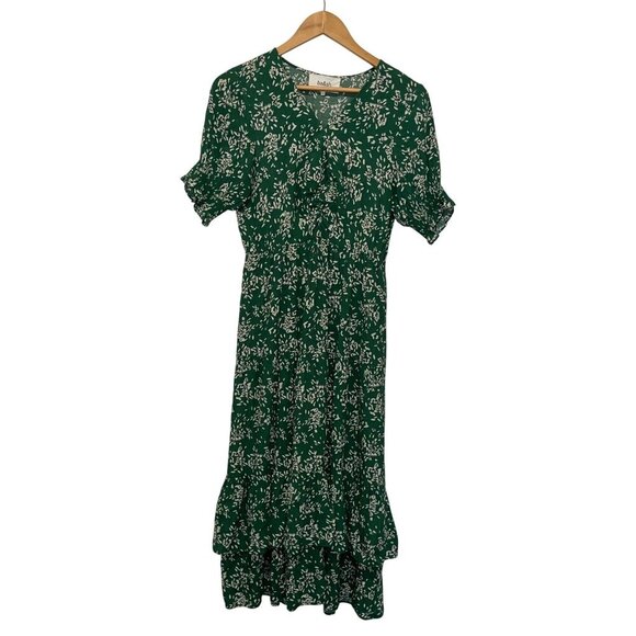 Ba&Sh Vika Green Floral Ruffle Midi Dress Size 4 Womens - Picture 2 of 10
